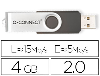 CLÉ USB Q-CONNECT 2.0 4GB VITESSE LECTURE 15MB/S ÉCRITURE 5MB/S CAPUCHON ROTATIF
