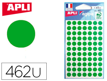 PASTILLE ADHSIVE APLI AGIPA DIAMTRE 8 MM COLORIS VERT POCHETTE 462 UNITS