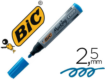 MARQUEUR BIC PERMANENT MARKING 2000 POINTE OGIVE TRAC 2.5MM CORPS PLASTIQUE ENCRE BASE ALCOOL COLORIS BLEU