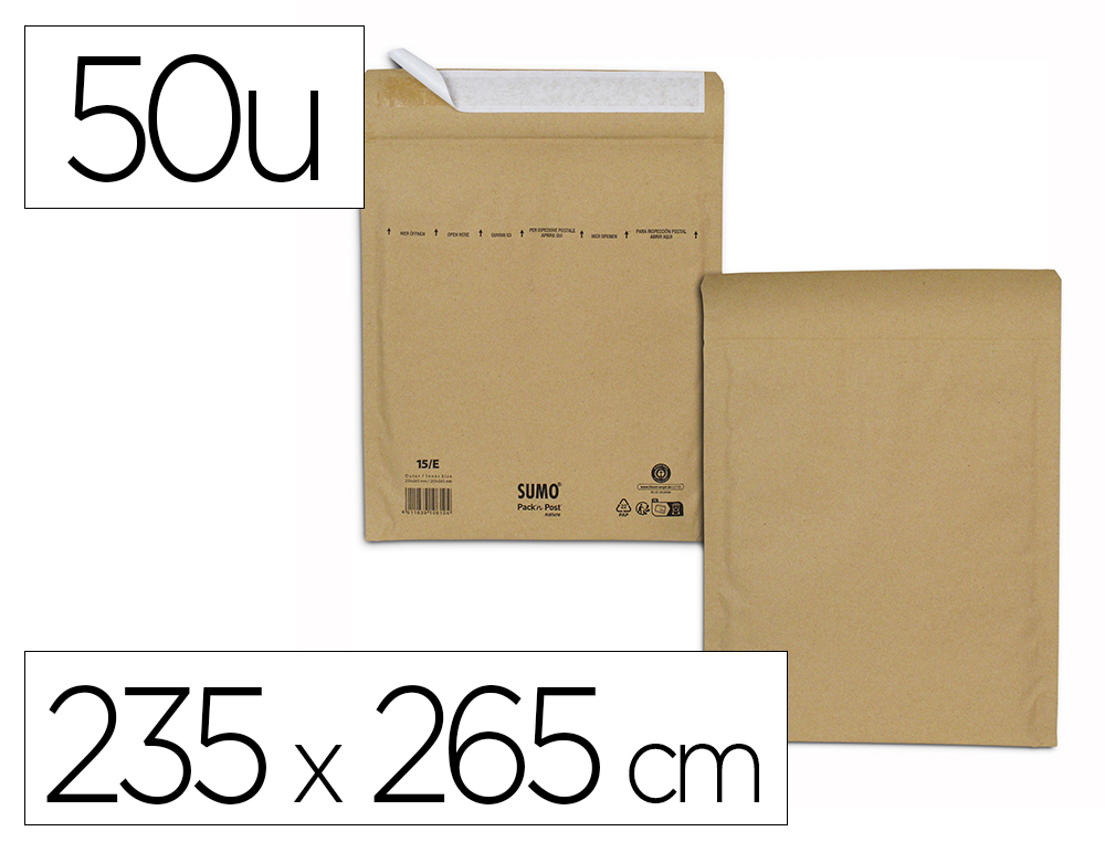 POCHETTE KRAFT SUMO E AUTO-ADH SIVE 235X265 MM      BOITE DE 50 UNITES