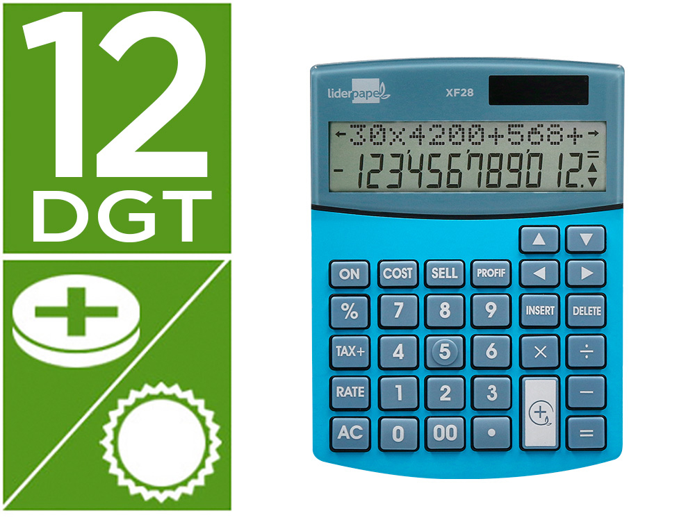 CALCULATRICE DE BUREAU LIDERPAPEL XF28 12 CHIFFRES   DOUBLE LIGNE COUTS VENTES     MARGE TAXES SOLAIRE ET PILES